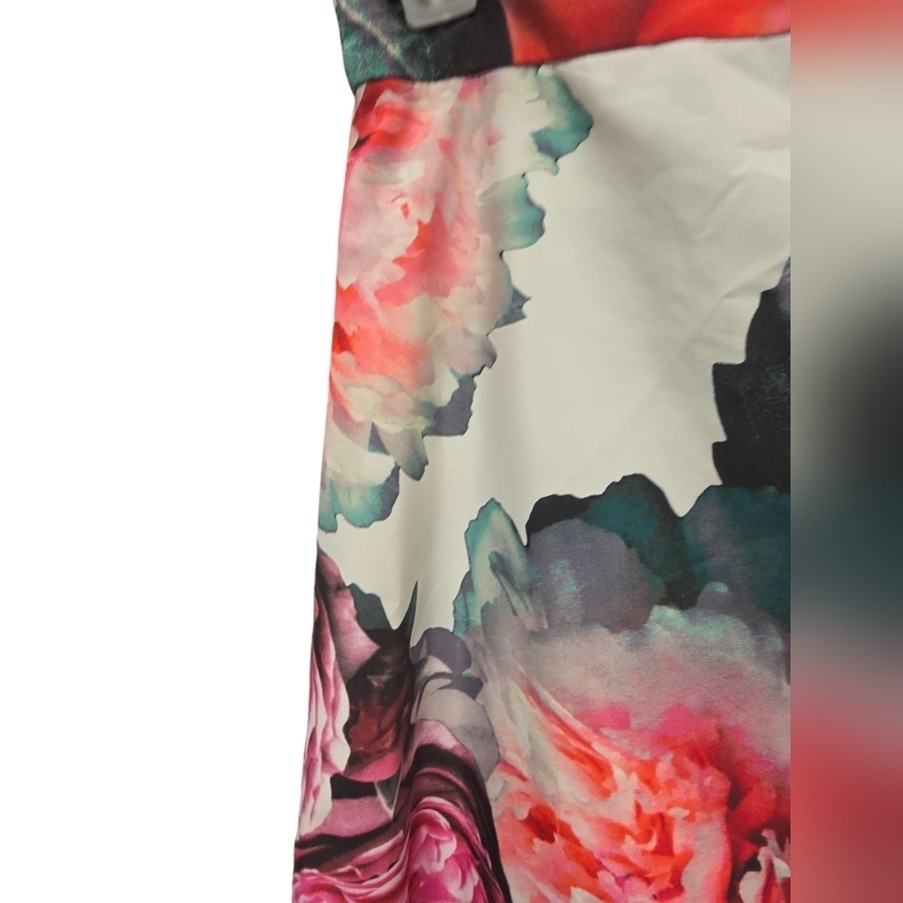 ELIZA J Cream Pink Floral Print Ruffle High Low Taffeta Skirt Sz. 8 NWT - Picture 7 of 11